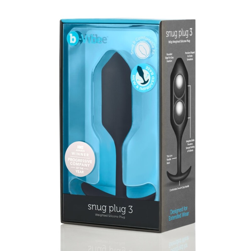 Анальна пробка зі зміщеним центром ваги Snug Plug 3 B-Vibe, силіконова, чорна, 12 х 3.8 см - Изображение 1