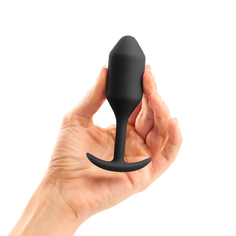 Анальна пробка зі зміщеним центром ваги B-Vibe Snug Plug 2, силіконова, чорна, 10.5 х 3 см - Зображення 7