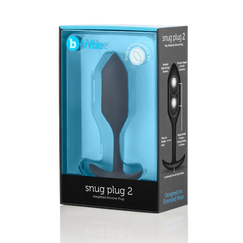 Анальна пробка зі зміщеним центром ваги B-Vibe Snug Plug 2, силіконова, чорна, 10.5 х 3 см - Зображення 4