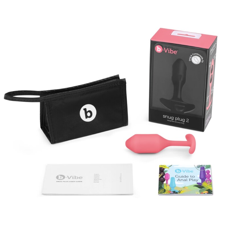 Анальна пробка зі зміщеним центром ваги B-Vibe Snug Plug 2, силіконова, коралова, 10.5 х 3 см - Зображення 9