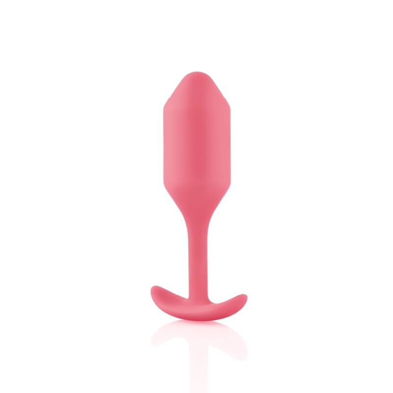 Анальна пробка зі зміщеним центром ваги B-Vibe Snug Plug 2, силіконова, коралова, 10.5 х 3 см - Зображення 6