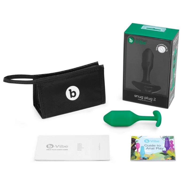 Анальна пробка зі зміщеним центром ваги B-Vibe Snug Plug 2, силіконова, зелена, 10.5 х 3 см - Зображення 9