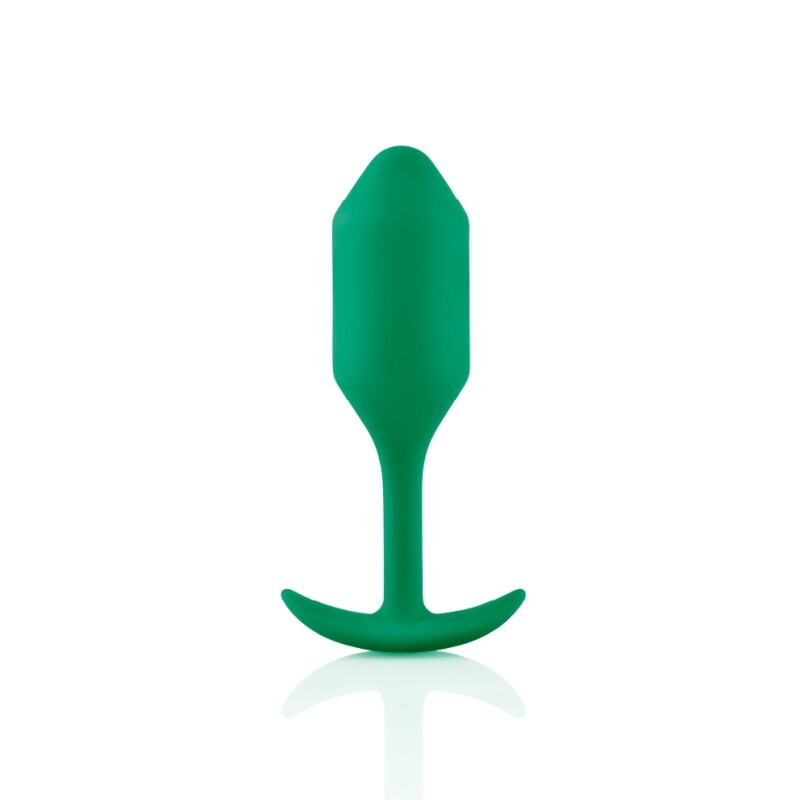 Анальна пробка зі зміщеним центром ваги B-Vibe Snug Plug 2, силіконова, зелена, 10.5 х 3 см - Зображення 4