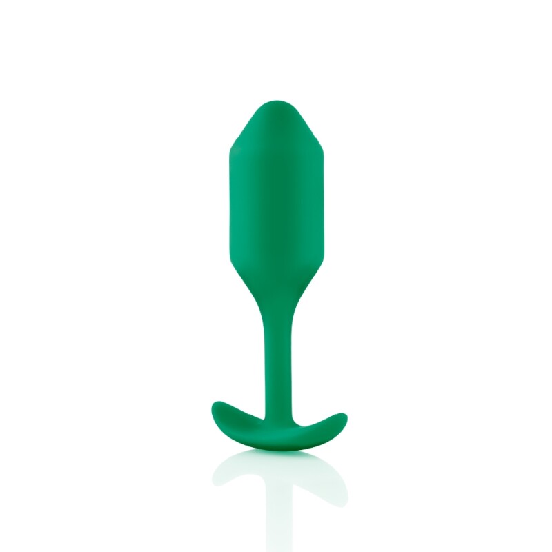 Анальна пробка зі зміщеним центром ваги B-Vibe Snug Plug 2, силіконова, зелена, 10.5 х 3 см - Зображення 6