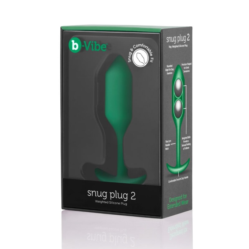 Анальна пробка зі зміщеним центром ваги B-Vibe Snug Plug 2, силіконова, зелена, 10.5 х 3 см - Зображення 5