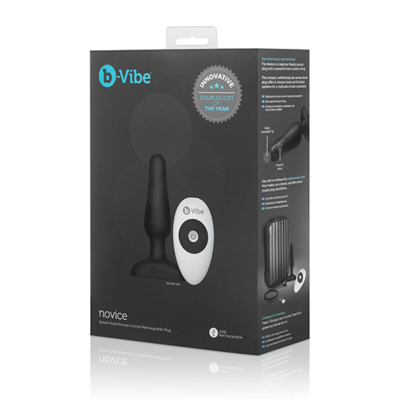Анальна пробка з вібрацією і пультом B-Vibe Novice Plug, чорна, 8.5 х 2.5 см - Зображення 1