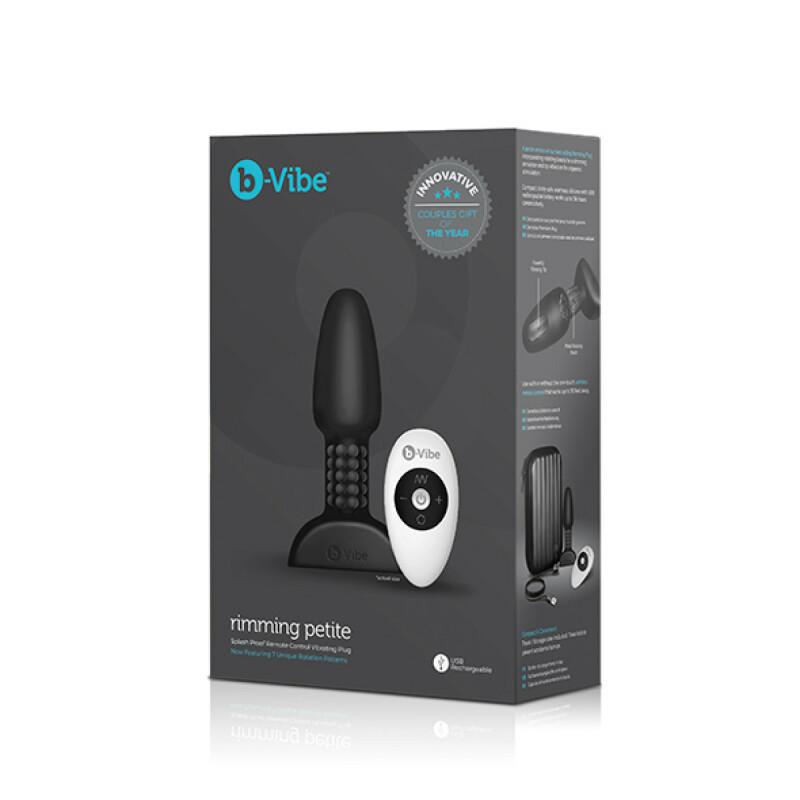 Анальна пробка з вібрацією і кульками, що обертаються, Rimming Petite B-Vibe, з пультом, силіконова, чорна, 12.4 х 3.5 см - Зображення 1