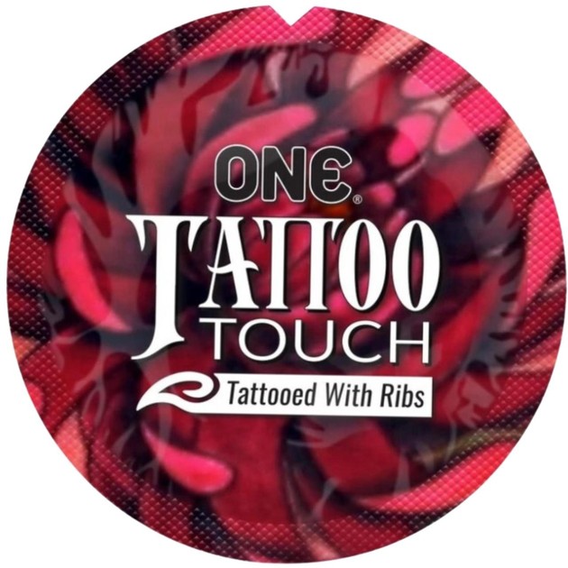 Презерватив із рельєфними візерунками тату One Tattoo Touch, червоний, 1 шт. - Изображение 4