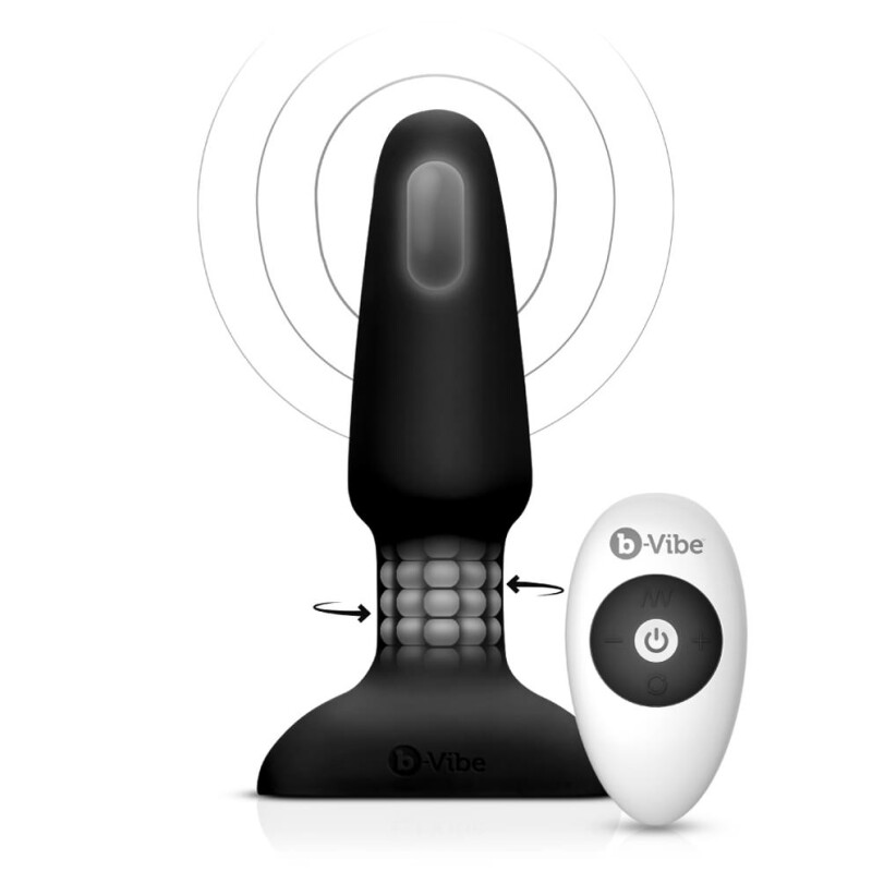 Анальна пробка з вібрацією та імітацією риммінгу b-Vibe Rimming Plug 2, чорна, 15 х 3.8 см