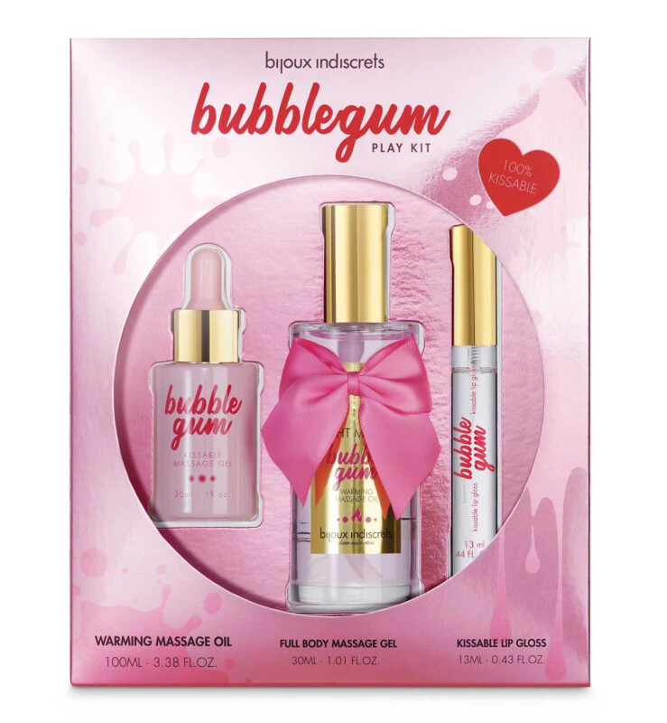 Набір для масажу та орального сексу Bubblegum від Bijoux Indiscrets, з ароматом і смаком жувальної гумки, 3 предмети
