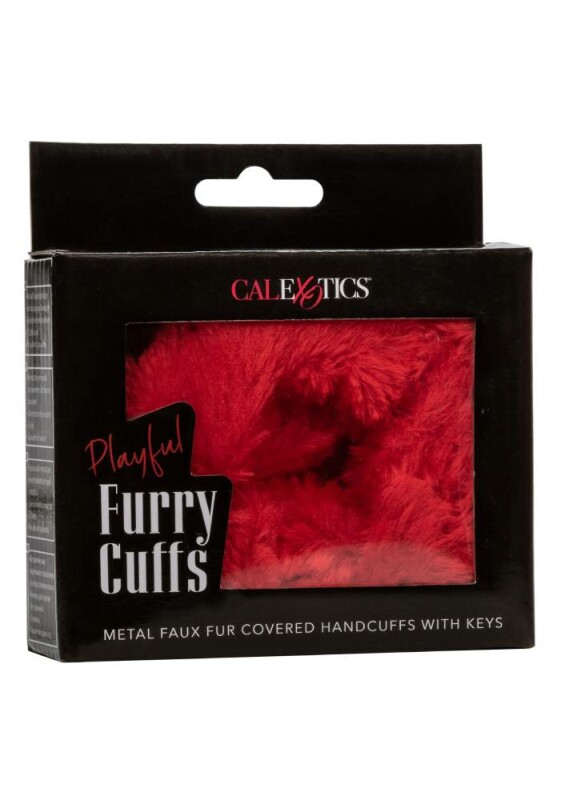 Наручники з хутром CalExotics з ланцюгом, червоні - Зображення 3
