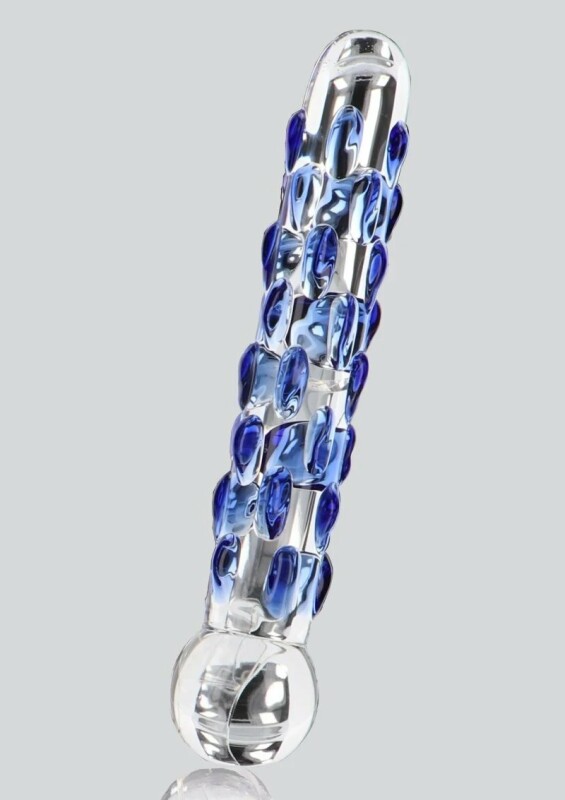 Фалоімітатор скляний з рельєфом Diamond Dazzler прозорий з блакитним, 18 см х 3.5 см - Зображення 2