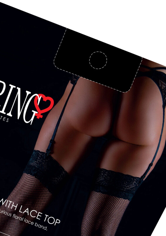 Панчохи сексуальні сітчасті One Size Daring Intimates, з мереживом, чорні - Изображение 8