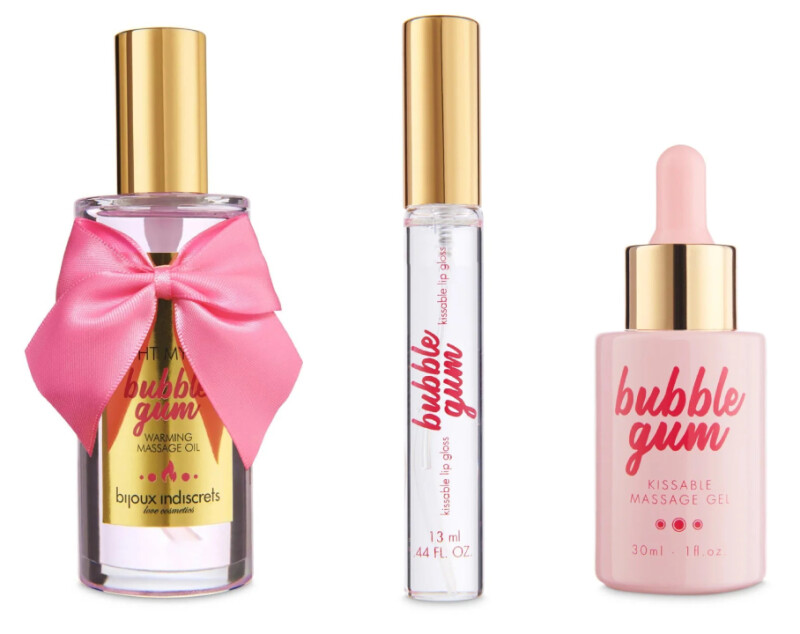 Набір для масажу та орального сексу Bubblegum від Bijoux Indiscrets, з ароматом і смаком жувальної гумки, 3 предмети - Зображення 1