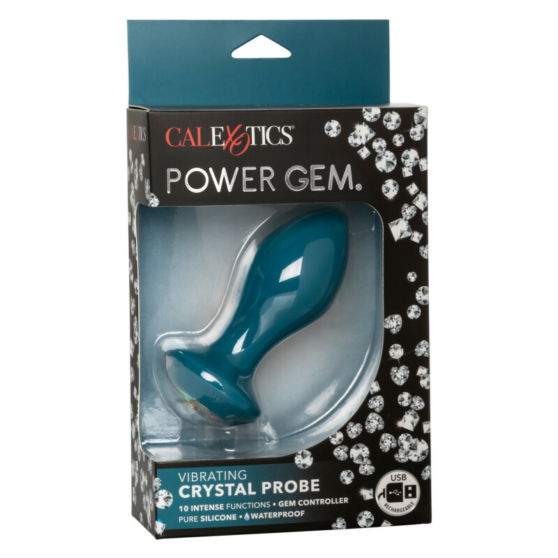 Анальна пробка з вібрацією Power Gem CalExotics, з кристалом, силіконова, синя, 10.7 х 3.2 см - Зображення 1