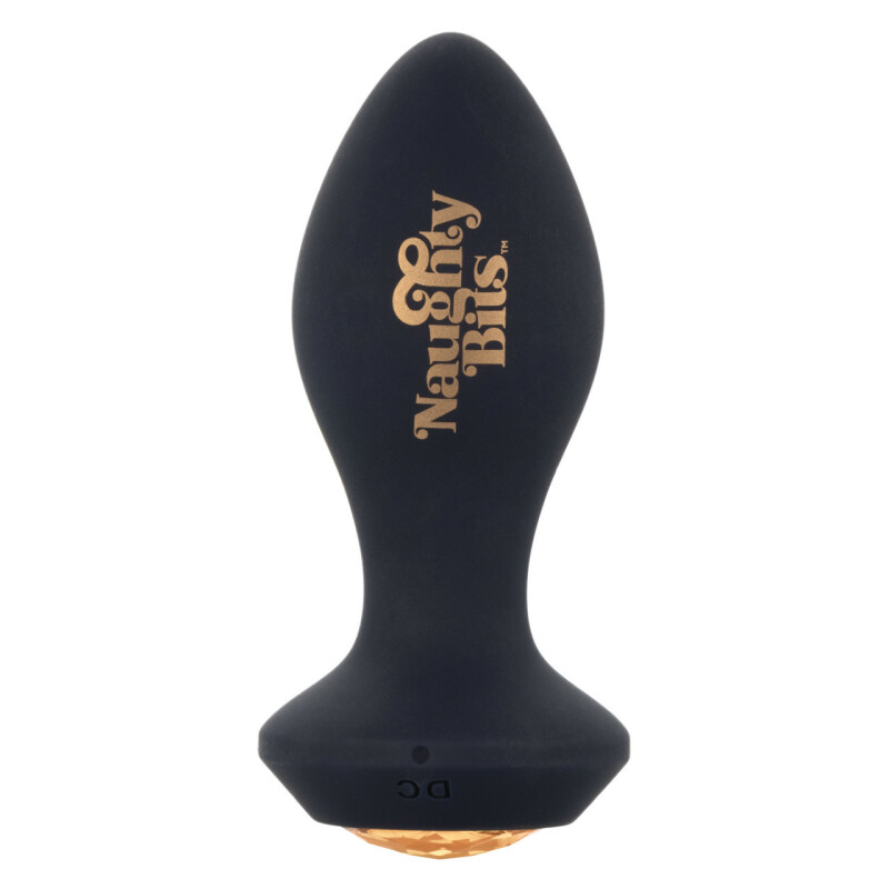 Анальна пробка з вібрацією Naughty Bits CalExotics, з кристалом, силіконова, чорна, 10.7 х 3.2 см - Зображення 3