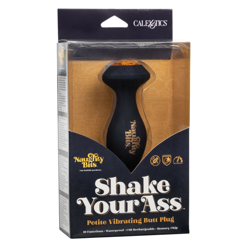 Анальна пробка з вібрацією Naughty Bits CalExotics, з кристалом, силіконова, чорна, 10.7 х 3.2 см - Зображення 1