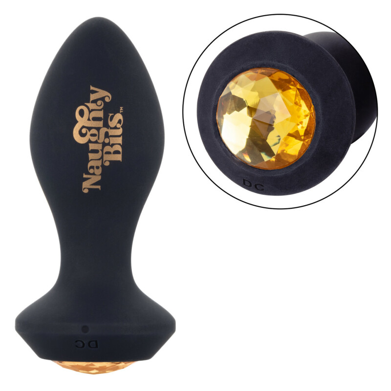 Анальна пробка з вібрацією Naughty Bits CalExotics, з кристалом, силіконова, чорна, 10.7 х 3.2 см - Зображення 5
