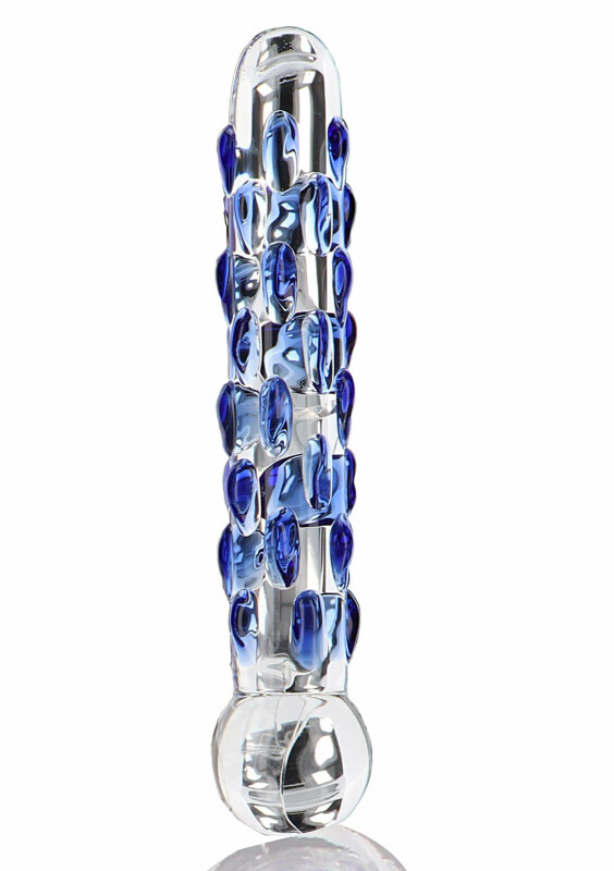 Фалоімітатор скляний з рельєфом Diamond Dazzler прозорий з блакитним, 18 см х 3.5 см