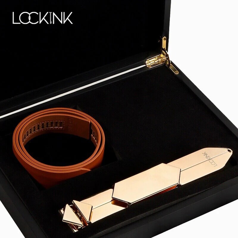 Ремінь з регульованою довжиною Lockink, натуральна шкіра і метал, коричневий - Изображение 1