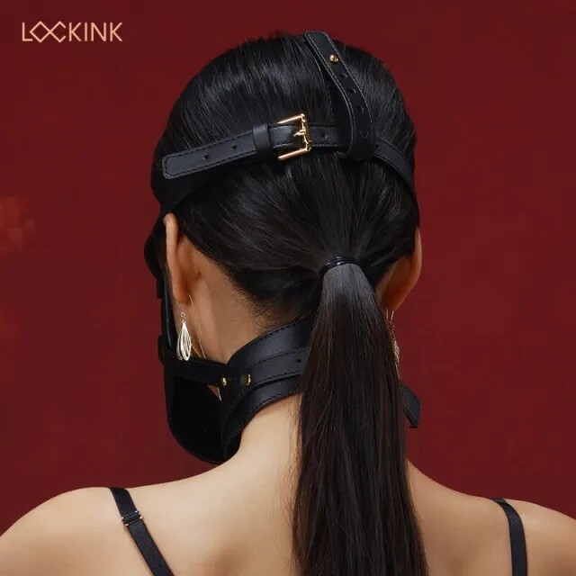 Маска на голову з повідцем і нашийником LOCKINK Blowjob Head Harness Muzzle for Puppy Play для мінету, чорна - Зображення 6