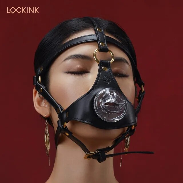Маска на голову з повідцем і нашийником LOCKINK Blowjob Head Harness Muzzle for Puppy Play для мінету, чорна - Зображення 5