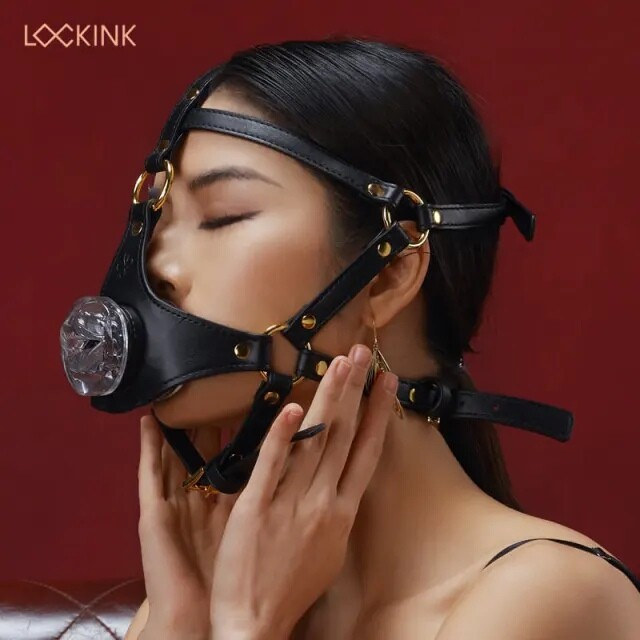 Маска на голову з повідцем і нашийником LOCKINK Blowjob Head Harness Muzzle for Puppy Play для мінету, чорна - Зображення 4