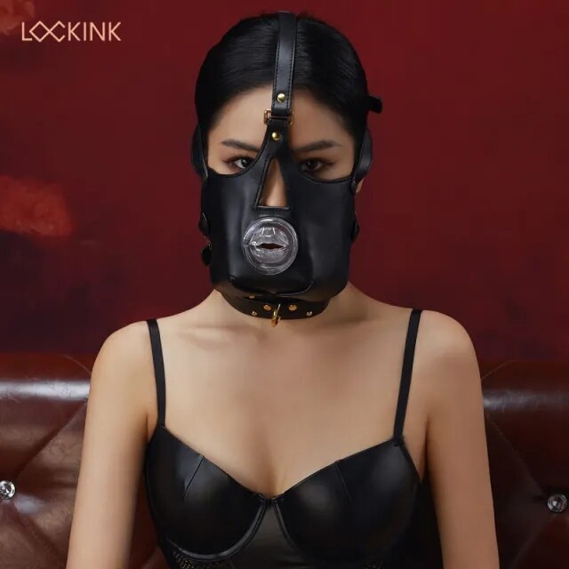 Маска на голову з повідцем і нашийником LOCKINK Blowjob Head Harness Muzzle for Puppy Play для мінету, чорна - Зображення 3