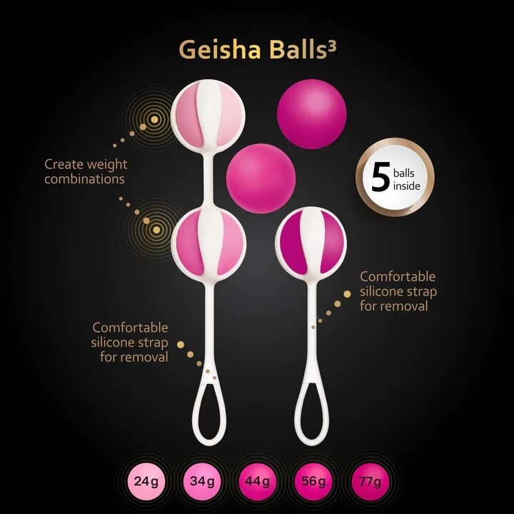 Набір вагінальних кульок Geisha Balls 3 Gvibe, силіконові, рожеві, 5 шт. - Изображение 7