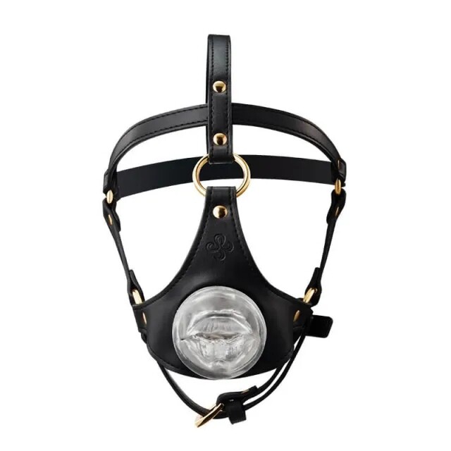 Маска на голову з повідцем і нашийником LOCKINK Blowjob Head Harness Muzzle for Puppy Play для мінету, чорна - Зображення 2