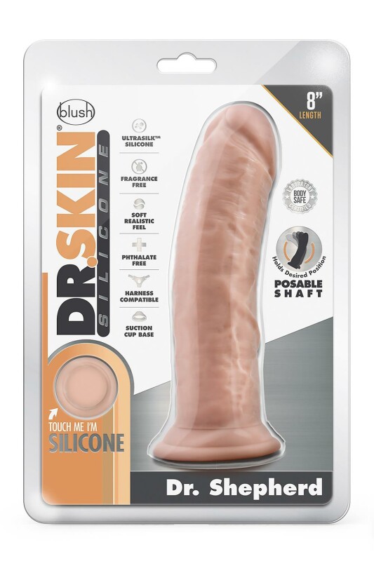Фалоімітатор реалістичний Blush Dr. Skin з присоскою, силіконовий, бежевий, 20 х 5 см - Изображение 1