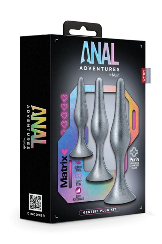Набір анальних пробок Blush Anal Adventures різних розмірів, сірий, 3 шт - Зображення 1