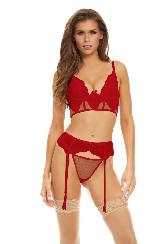 Комплект сексуальної білизни S Peekaboo Bombshell Boudoir, червоний, 3 предмети