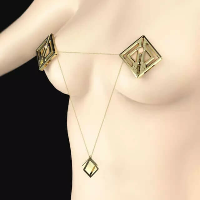 Затискачі для сосків з легкою підвіскою LOCKINK Metal Nipple Clamps with Light Pendant золоті - Изображение 1