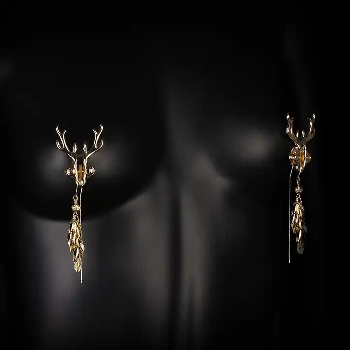 Затискачі для сосків у вигляді оленів Sevanda Stag Clamps, з підвісками, металеві, золоті - Зображення 1