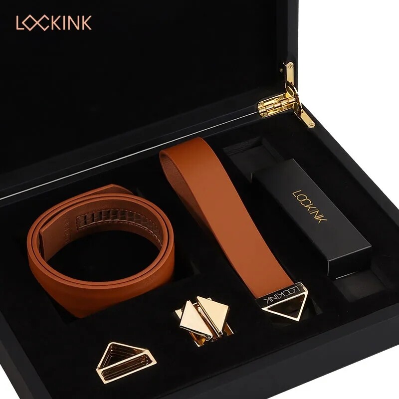 Нашийник з повідцем Lockink, натуральна шкіра, коричневий - Изображение 1
