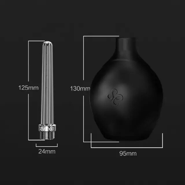 Анальний душ із рельєфною насадкою Stream Enema Bulb Sevanda, метал, чорно-сріблястий, 295 мл - Зображення 4