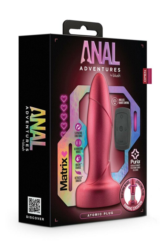 Анальний вібратор Blush Anal Adventures з пультом та обертаючимися кульками, бордовий, 14.5 х 3.8 см - Изображение 1