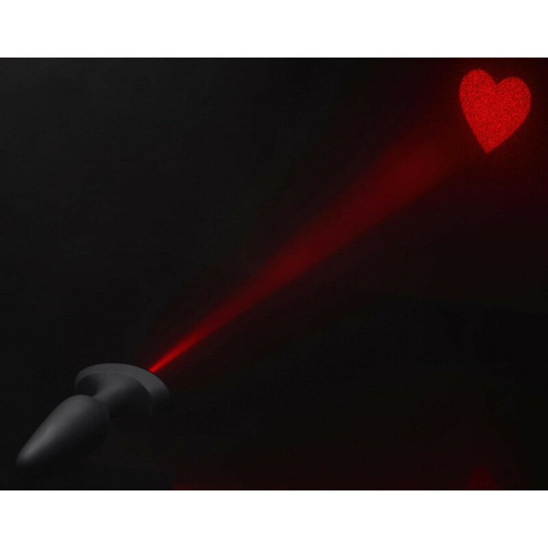 Анальна пробка L з вібрацією і лазерним підсвічуванням Laser Heart Booty Sparks, силіконова, чорна, 12.7 х 3.8 см - Зображення 5