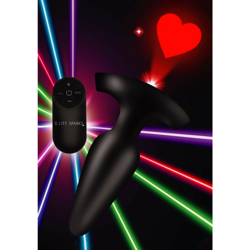 Анальна пробка L з вібрацією і лазерним підсвічуванням Laser Heart Booty Sparks, силіконова, чорна, 12.7 х 3.8 см - Зображення 6