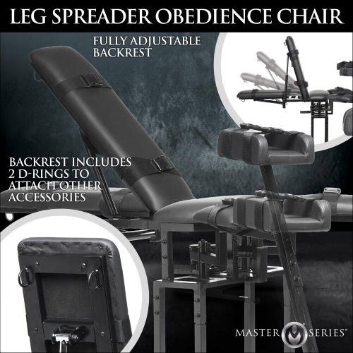 Бондажний стілець Master Series Leg Spreader Obedience Chair з фіксаторами, чорний - Изображение 7