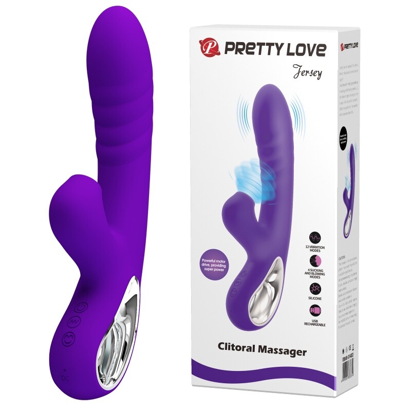 Вібратор-кролик Pretty Love Jersey зі всмоктуванням, фіолетовий, 21.8 х 3.6 см