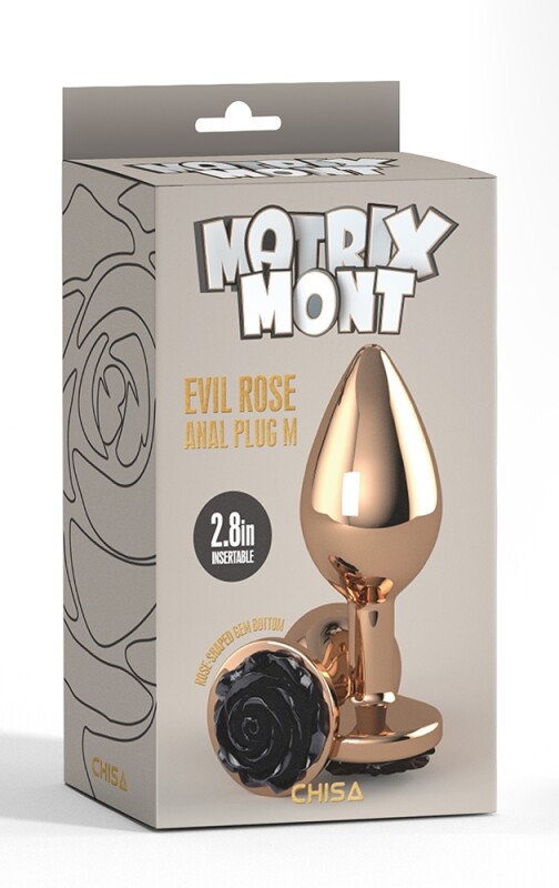 Анальна пробка з трояндою на стопері M Evil Rose Chisa, металева, золота, 9 х 3.3 см - Изображение 1