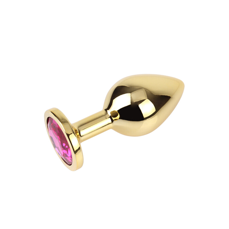 Анальна пробка M з кристалом Rosy Gem Chisa, металева, золота, 8.2 х 3.3 см - Зображення 4