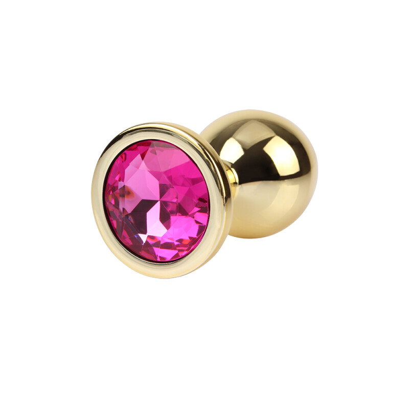 Анальна пробка M з кристалом Rosy Gem Chisa, металева, золота, 8.2 х 3.3 см - Зображення 1