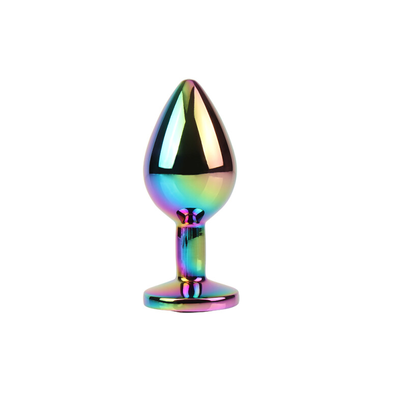 Анальна пробка M з кристалом Rainbow Gem Chisa, металева, різнокольорова, 8.2 х 3.3 см - Зображення 2