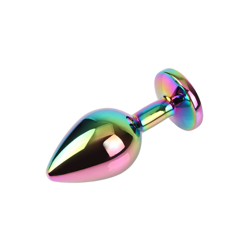 Анальна пробка M з кристалом Rainbow Gem Chisa, металева, різнокольорова, 8.2 х 3.3 см - Зображення 3