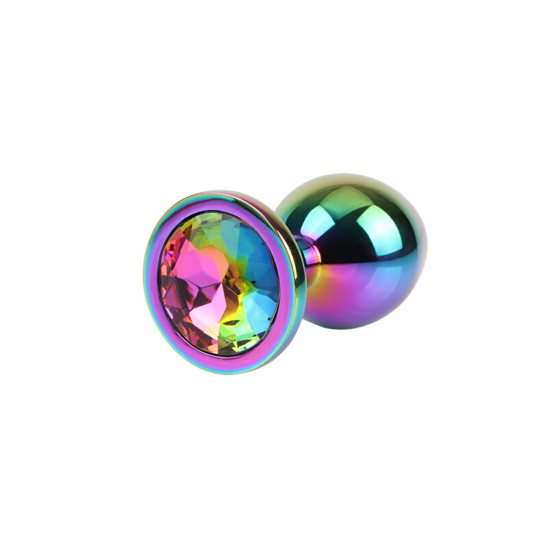 Анальна пробка M з кристалом Rainbow Gem Chisa, металева, різнокольорова, 8.2 х 3.3 см - Зображення 1