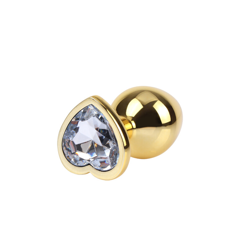 Анальна пробка M з кристалом у формі серця Clear Heart Gem Chisa, металева, золота, 8.2 х 3.3 см - Изображение 1