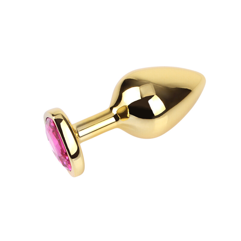 Анальна пробка M з кристалом у формі серця Rosy Heart Gem Chisa, металева, золота, 8.2 х 3.3 см - Зображення 2